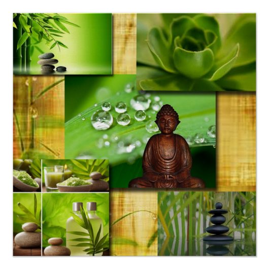 Green Zen & Buddha Serenity Collage Poster (Voorkant)