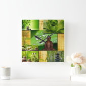 Green Zen & Buddha Serenity Collage Vierkante Klok (Huis)