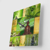 Green Zen & Buddha Serenity Collage Vierkante Klok (Hoek)