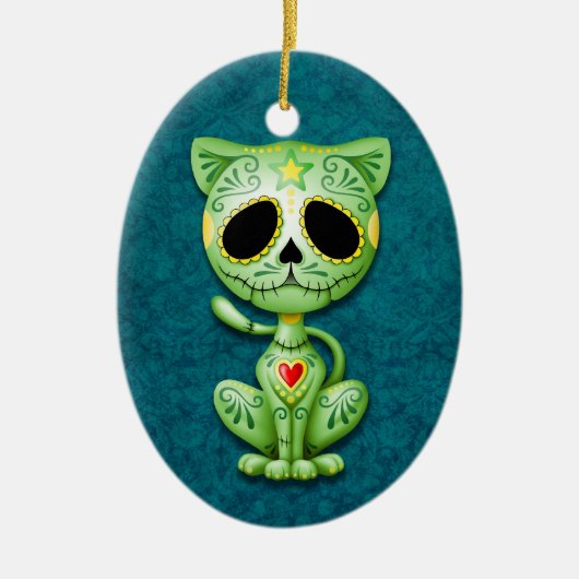 Green Zombie Sugar Kitten Keramisch Ornament (Voorkant)