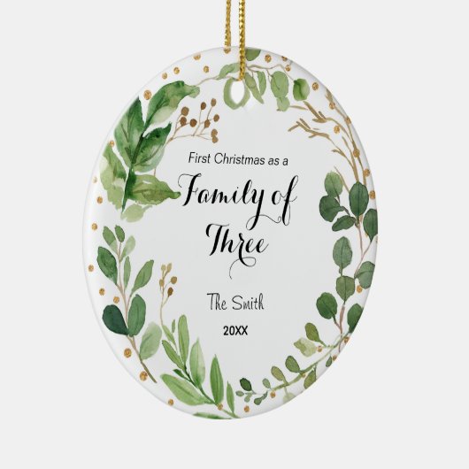 Greenary First Kerstmis als familie van drie Keramisch Ornament (Rechts)