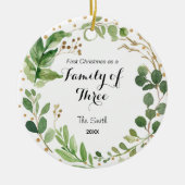 Greenary First Kerstmis als familie van drie Keramisch Ornament (Voorkant)