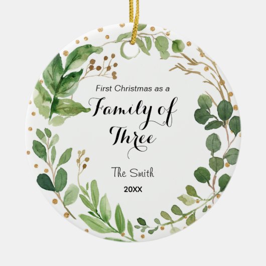 Greenary First Kerstmis als familie van drie Keramisch Ornament (Voorkant)