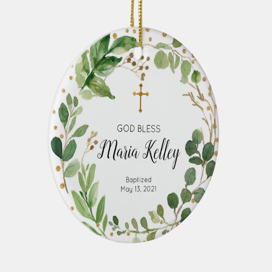 Greenary Personalized Boy or Girl Baptism Ornament (Rechts)