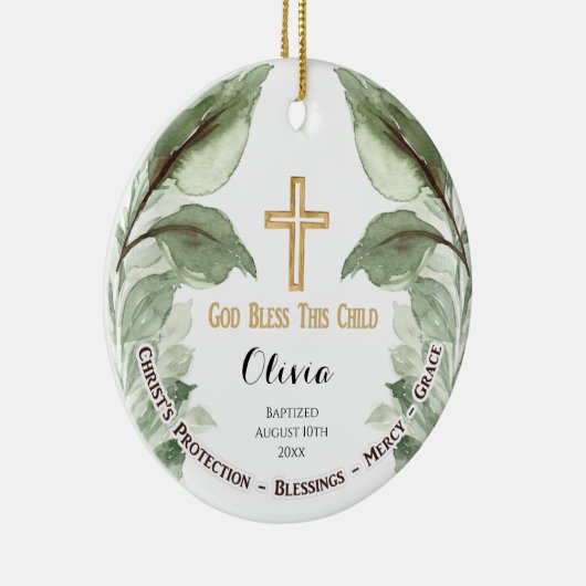 Greenary Personalized Christening Baptisme Keramisch Ornament (Rechts)