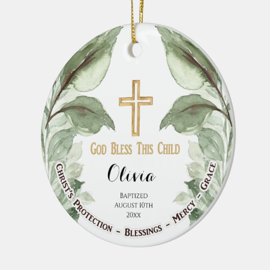 Greenary Personalized Christening Baptisme Keramisch Ornament (Links)