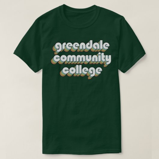 Greendale Community College Retro Rainbow Typograp T-shirt (Design voorkant)