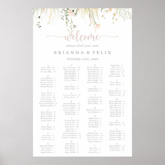 Greene Boho Wildflower Alfabetische Zitting Grafie Poster (Voorkant)
