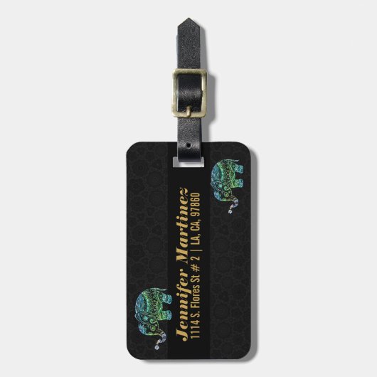 Greene Glitter & Sparkles Bloemenolifant Bagagelabel (Voorkant verticaal)