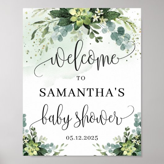 Greenerent succulent baby shower welkomstteken poster (Voorkant)