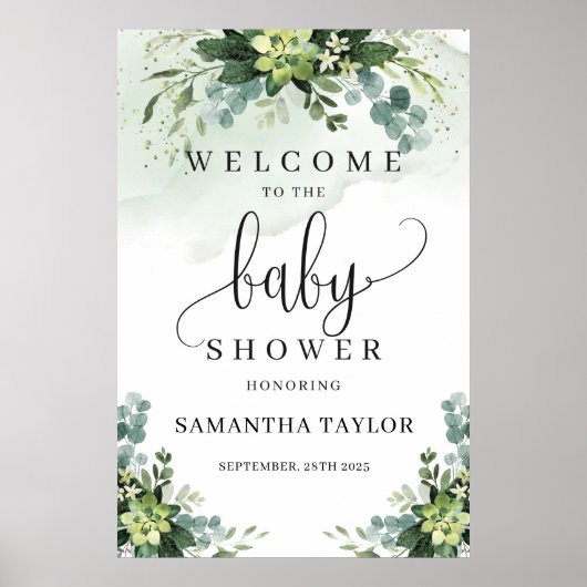 Greenerent succulent baby shower welkomstteken poster (Voorkant)