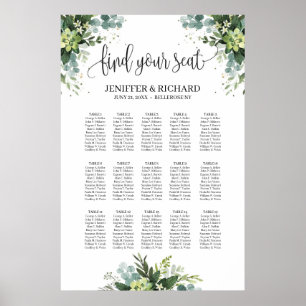 Greenerent succulent boho foliage seating chart poster