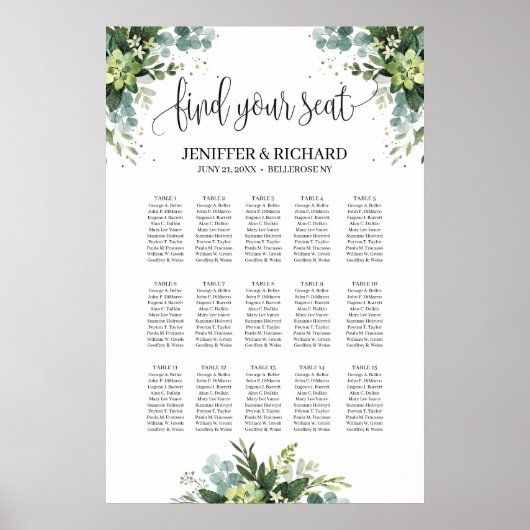 Greenerent succulent boho foliage seating chart poster (Voorkant)