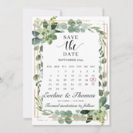 Greenerent succulent floral gold geometric lijst save the date