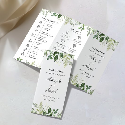 Greenery01 Trifold Wedding Program Flyer