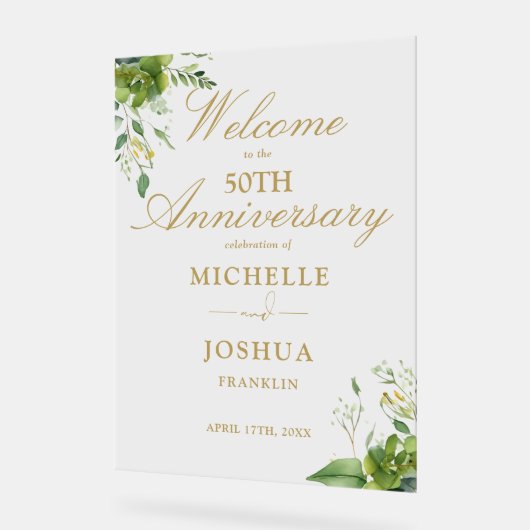 Greenery 50th Wedding Anniversary Welcome Acryl Bord (Hoek)