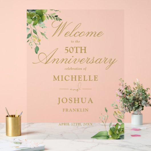 Greenery 50th Wedding Anniversary Welcome Acryl Bord (Huwelijk)
