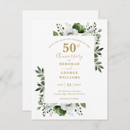 Greenery 50th Wedding Jubileum Opslaan De Datum Briefkaart (Voorkant / Achterkant)