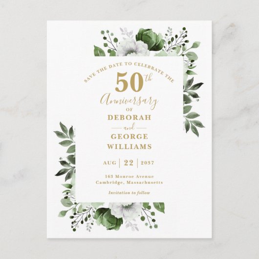 Greenery 50th Wedding Jubileum Opslaan De Datum Briefkaart (Voorkant)