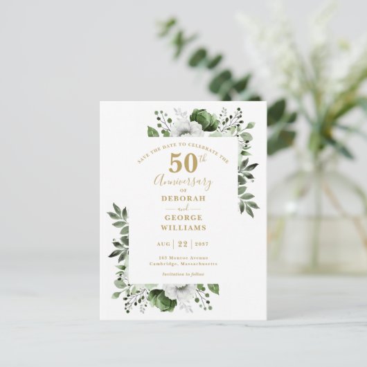 Greenery 50th Wedding Jubileum Opslaan De Datum Briefkaart (Staand voorkant)