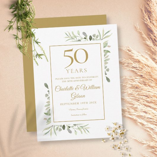 Greenery 50th Wedding Jubileum Save the Date Aankondigingskaart