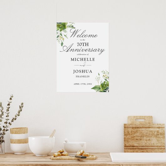 Greenery 70e bruiloft Jubileum Welkomstbord Poster (Keuken)