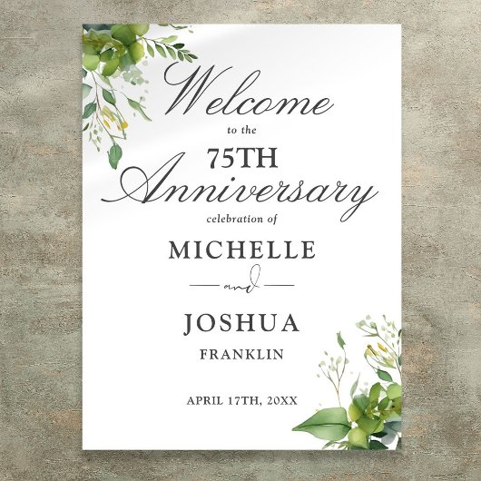 Greenery 75th Wedding Jubileum Welkomstbord Poster