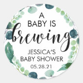 Greenery A Baby breekt koffie Baby shower Ronde Sticker (Voorkant)
