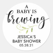 Greenery A Baby is het Baby shower van de bierbrou Ronde Sticker (Voorkant)