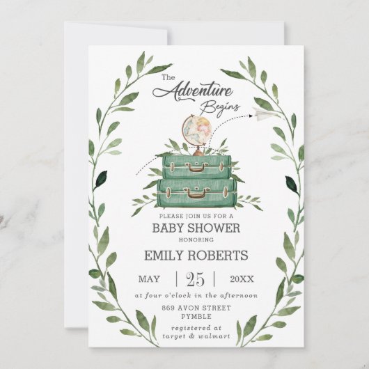 Greenery Adventure Baby shower Reiskoffer Kaart (Voorkant)
