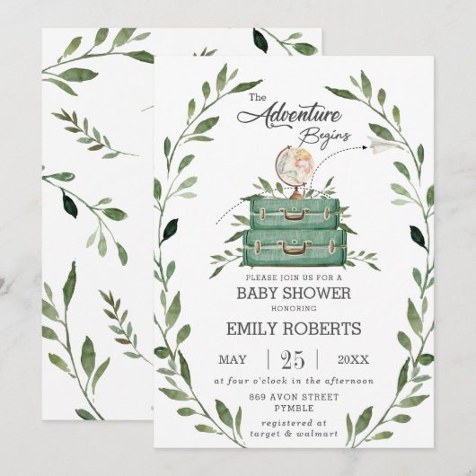 Greenery Adventure Baby shower Reiskoffer Kaart (Voorkant / Achterkant)