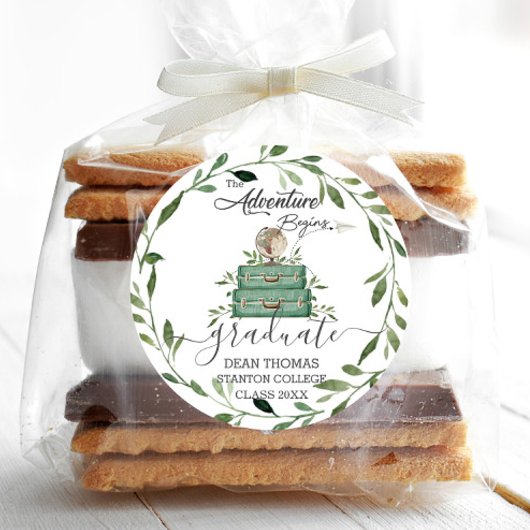 Greenery Adventure begint reis Afstuderen gunst Ronde Sticker