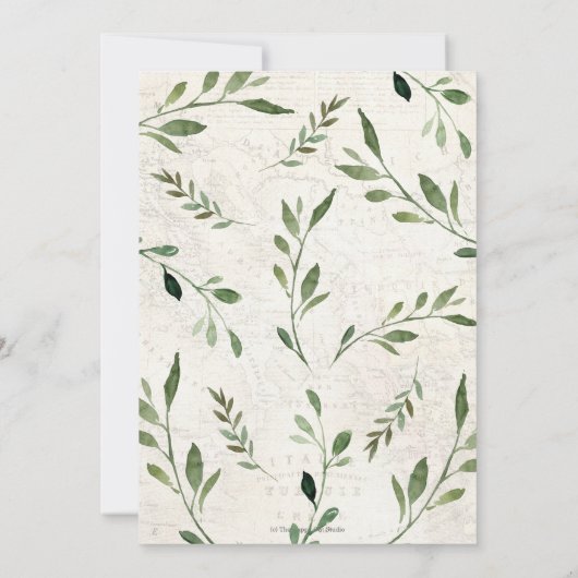 Greenery Adventure Wedding Suitcase Reisreis Kaart (Achterkant)