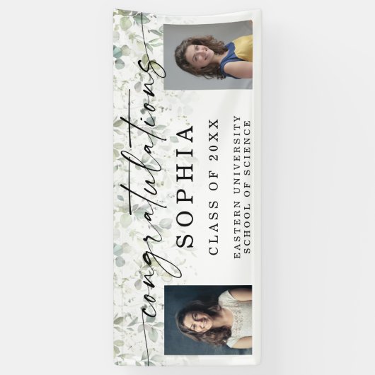 Greenery Afstuderen Foto Gefeliciteerd Banner (Verticaal)