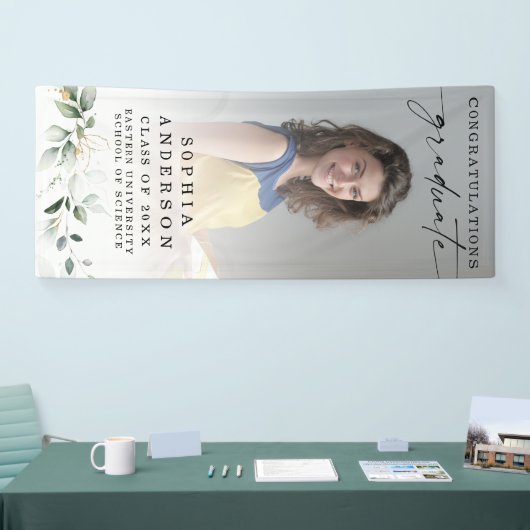 Greenery Afstuderen Foto gefeliciteerd Spandoek (Beurs)