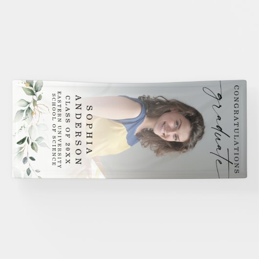 Greenery Afstuderen Foto gefeliciteerd Spandoek (Horizontaal)