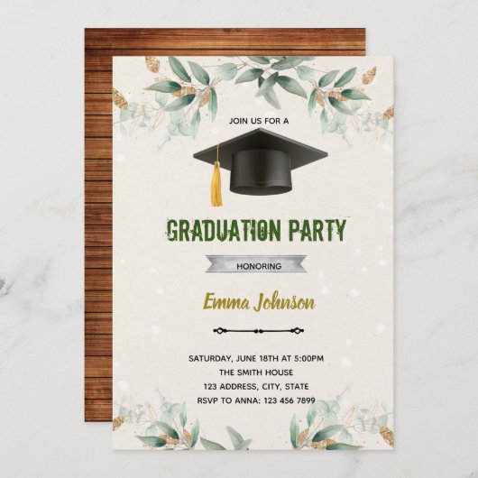 Greenery afstuderen nodigt kaart (Voorkant / Achterkant)