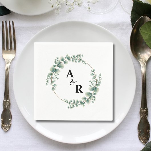 Greenery Ampersand Monogram Aangepast Trouwpapier Servet