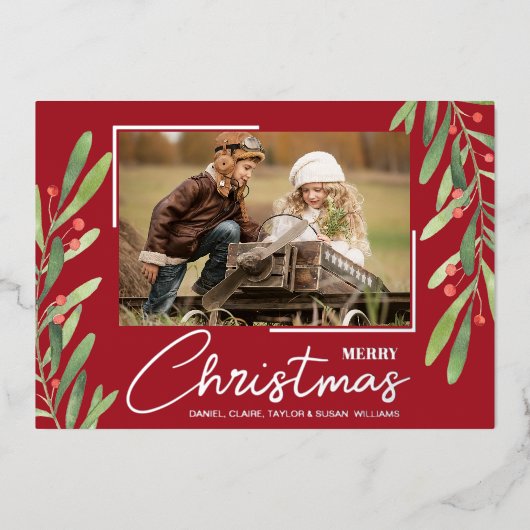 Greenery and Berries Christmas Photo Folie Feestdagenkaart (Voorkant)