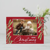 Greenery and Berries Christmas Photo Folie Feestdagenkaart (Staand Voorkant)