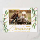 Greenery and Berries Christmas Photo Folie Feestdagenkaart (Voorkant)