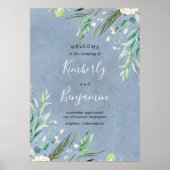 Greenery and Dusty Blue Wedding Welcome Sign Poster (Voorkant)