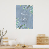 Greenery and Dusty Blue Wedding Welcome Sign Poster (Keuken)