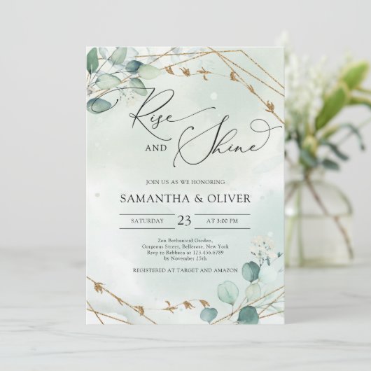 Greenery and Faux Gold Lijst Rise and Shine Kaart (Staand voorkant)