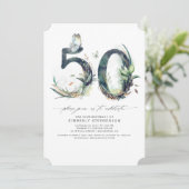 Greenery and Gold 50th Birthday Invitation Kaart (Staand voorkant)