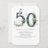 Greenery and Gold 50th Birthday Invitation Kaart (Voorkant)