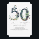 Greenery and Gold 50th Birthday Invitation Kaart<br><div class="desc">Greenery and gold foliage 50e verjaardag</div>