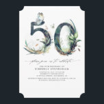Greenery and Gold 50th Birthday Invitation Kaart<br><div class="desc">Greenery and gold foliage 50e verjaardag</div>