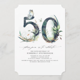 Greenery and Gold 50th Birthday Invitation Kaart