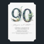 Greenery and Gold 90th Birthday Invitation CR Kaart<br><div class="desc">Greenery and gold foliage 90e verjaardag</div>
